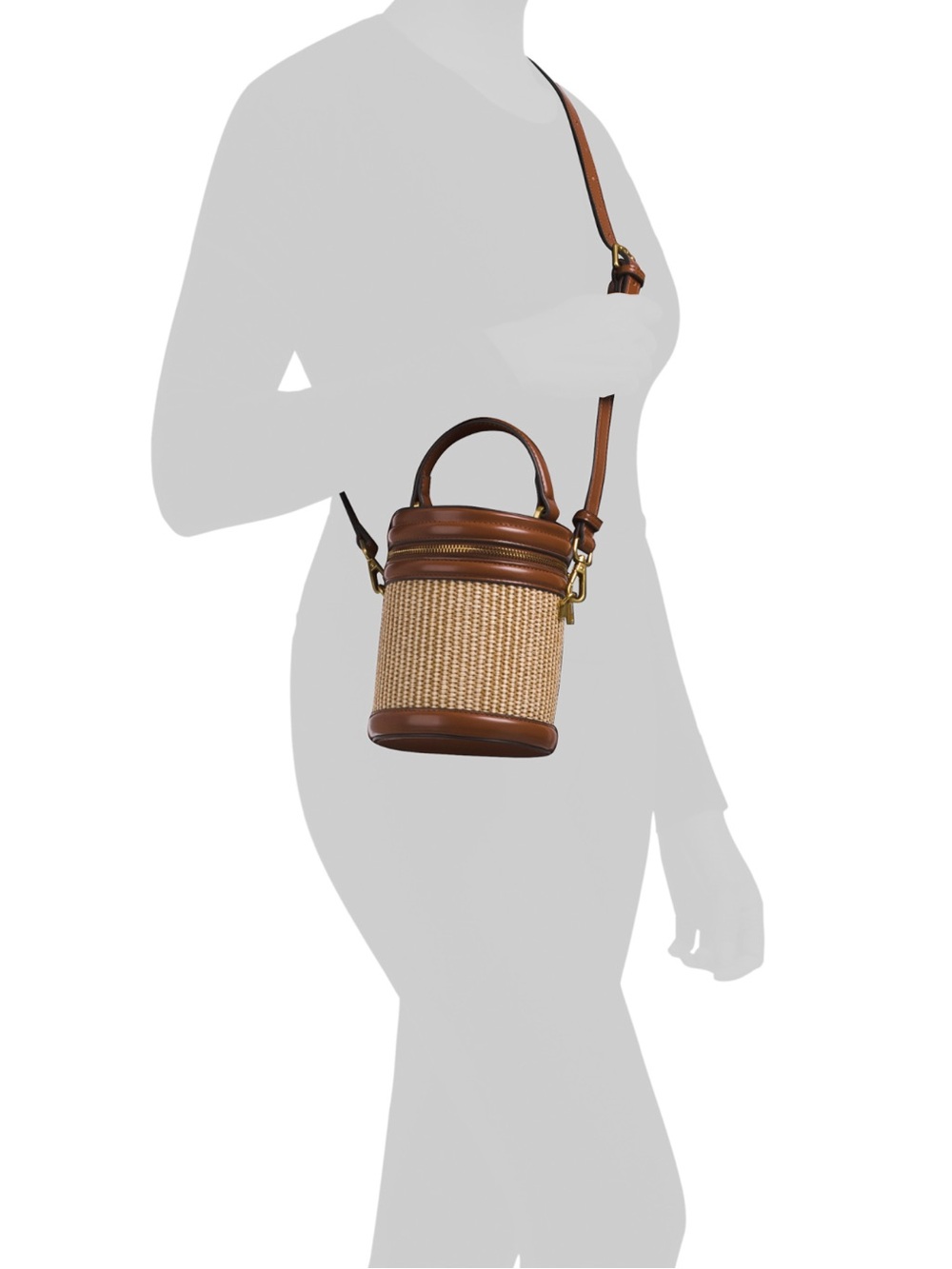 NWT House of Harlow 1960 | Brown Faux Leather Woven Bucket Bag Crossbody Strap - Picture 2 of 4